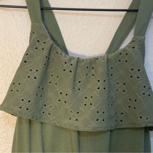 OLD NAVY Romper Girls 10-12 Olive Green Eyelet Lace Ruffle Elastic Waist Pockets - Picture 3 of 7